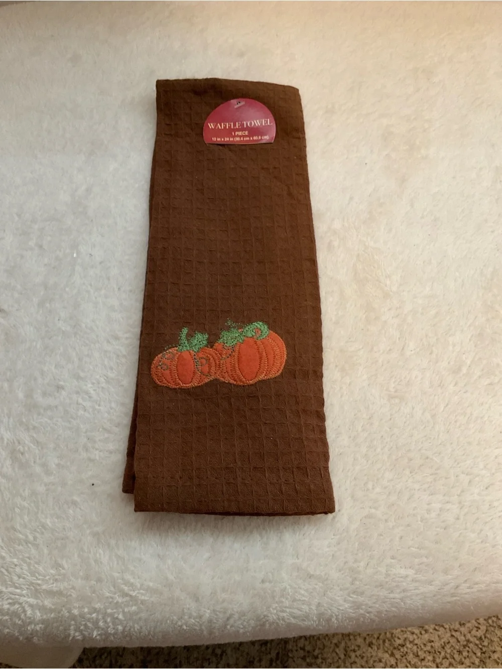 Waffle Weave Pumpkin Embroidered Kitchen Towel - Brown